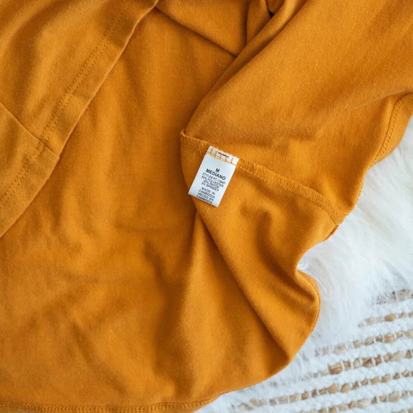 ZENANA MUSTARD FALL YELLOW 3/4 SLEEVE BRAIDED CAGE FRONT TUNIC TOP - Picture 9 of 9